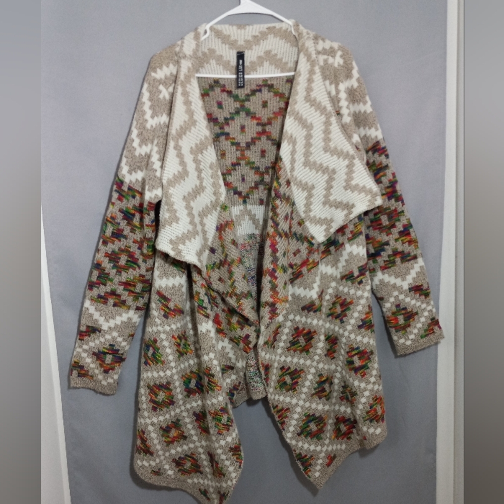 Design Lab Beige Multicolor Patterned Cardigan Size L